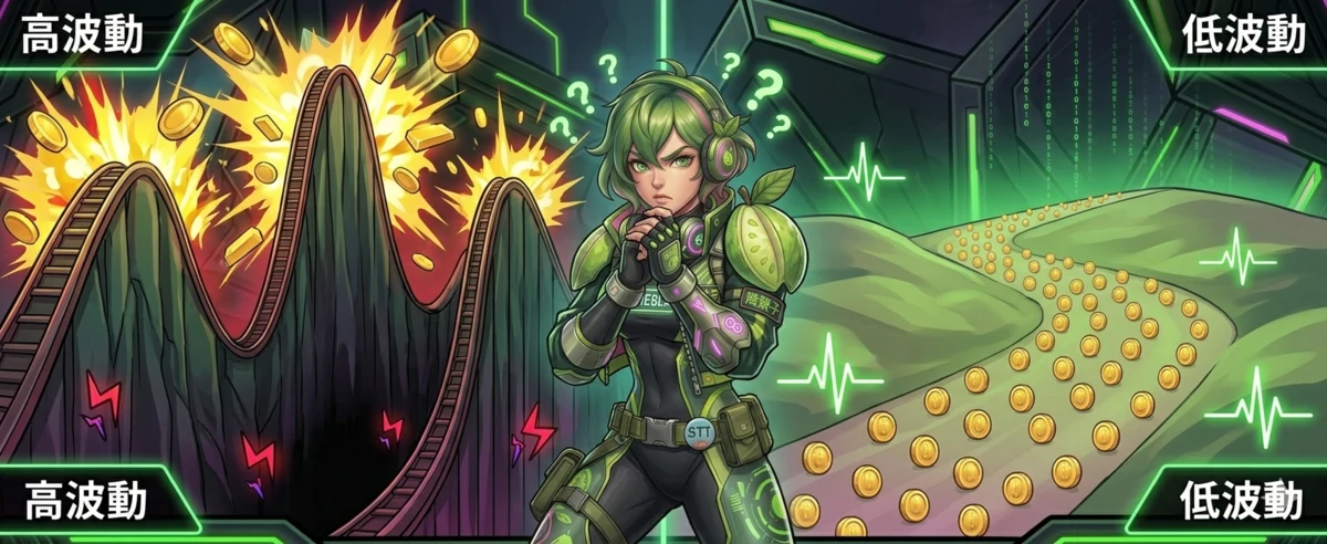 高波動 vs 低波動老虎機比較圖